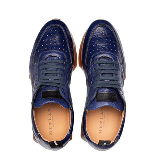 Mezlan Gerardo 21135 Men's Shoes Blue Deer-skin Leather Casual Sneakers (MZ3730)-AmbrogioShoes