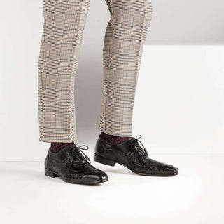 Mezlan Getty Mens Luxury Shoes Black Ostrich Oxfords 4410 (MZ2700)-AmbrogioShoes