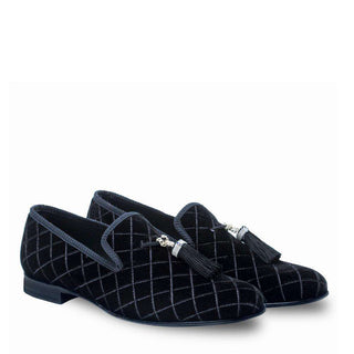 Mezlan Grey Mens Luxury Shoes Black Velvet Loafers 8486 (MZ2604)-AmbrogioShoes