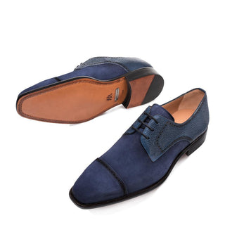 Mezlan Janus 9661 Men's Shoes Blue Suede / Calf-Skin Leather Derby Oxfords (MZ3222)-AmbrogioShoes