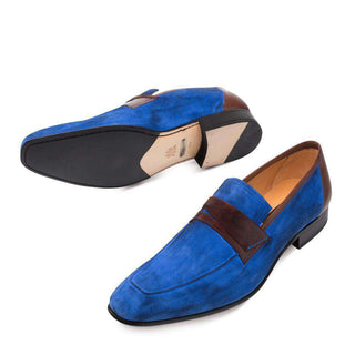 Mezlan Jordi Men's Luxury Shoes Blue & Brown Suede & Calfskin Leather Loafers 9036(MZ2716)-AmbrogioShoes