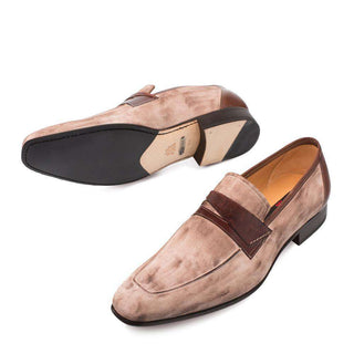Mezlan Jordi Men's Luxury Shoes Taupe & Brown Suede & Calfskin Leather Loafers 9036(MZ2717)-AmbrogioShoes