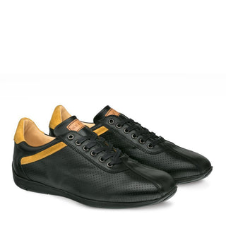 Mezlan Kalem Men's Shoes Black & Mustard Suede & Calf-Skin Leather Sneakers 8485 (MZ3169)-AmbrogioShoes