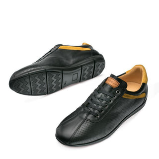 Mezlan Kalem Men's Shoes Black & Mustard Suede & Calf-Skin Leather Sneakers 8485 (MZ3169)-AmbrogioShoes