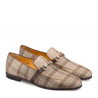 Mezlan Knighton 9620 Men's Shoes Taupe & Brown Fabric Horsebit Mocassin Loafers (MZ3229)-AmbrogioShoes