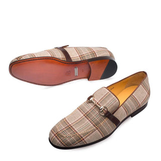 Mezlan Knighton 9620 Men's Shoes Taupe & Brown Fabric Horsebit Mocassin Loafers (MZ3229)-AmbrogioShoes