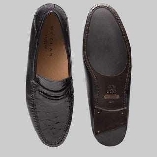 Mezlan Kronos Mens Luxury Shoes Black Crocodile & Burnished Calfskin Moccasins 7162-C (MZ2387)-AmbrogioShoes