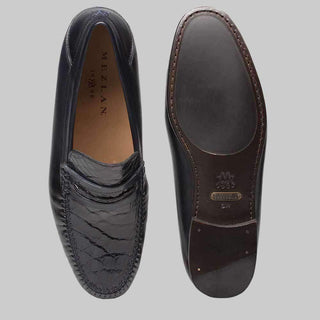 Mezlan Kronos Mens Luxury Shoes Blue Crocodile & Burnished Calfskin Moccasins 7162-C (MZ2388)-AmbrogioShoes