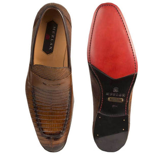 Mezlan Lipari Mens Luxury Shoes Cognac Lizard Loafers (MZ2153)-AmbrogioShoes