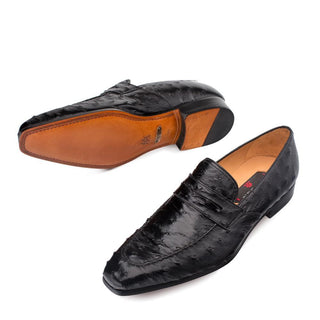 Mezlan Lisbon Men's Shoes Black Ostrich Loafers 4561-S (MZ3128)-AmbrogioShoes