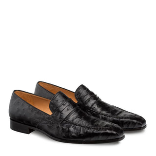 Mezlan Lisbon Men's Shoes Black Ostrich Loafers 4561-S (MZ3128)-AmbrogioShoes