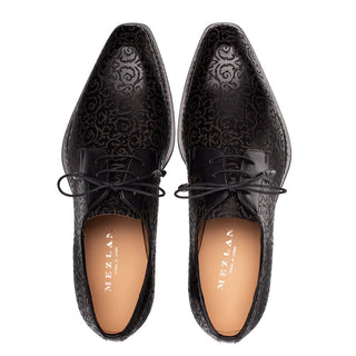 Mezlan Lontani 21039 Men's Shoes Black Embossed Calf-Skin Leather Derby Oxfords (MZ3707)-AmbrogioShoes