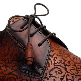 Mezlan Lontani 21039 Men's Shoes Cognac & Rust Embossed Calf-Skin Leather Derby Oxfords (MZ3706)-AmbrogioShoes