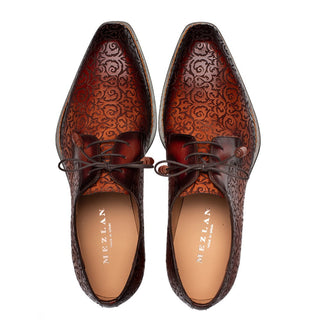 Mezlan Lontani 21039 Men's Shoes Cognac & Rust Embossed Calf-Skin Leather Derby Oxfords (MZ3706)-AmbrogioShoes