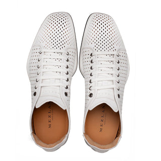 Mezlan Luce 21154 Men's Shoes White Perforated Calf-Skin Leather Casual Sneakers (MZ3738)-AmbrogioShoes