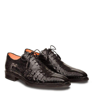 Mezlan Lupo Mens Luxury Shoes Black Crocodile Oxfords 14498-F (MZ2800)-AmbrogioShoes
