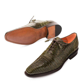 Mezlan Lupo Mens Luxury Shoes Olive Crocodile Oxfords 14498-F (MZ2802)-AmbrogioShoes