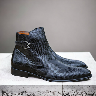 Mezlan Maharaja 20598 Men's Shoes Black Exotic Snake-Skin Buckle Boots (MZS3621)-AmbrogioShoes