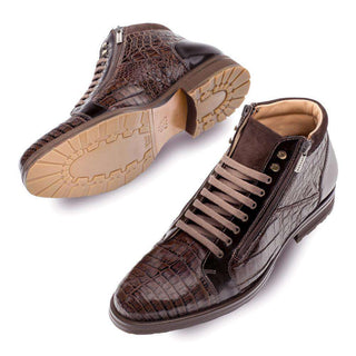 Mezlan Manson Men's Brown Cocodile & Calf-skin Leather Boots 4448(MZ2658)-AmbrogioShoes