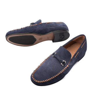 Mezlan Marcello Men's Shoes Blue Suede Loafers 7272 (MZ3151)-AmbrogioShoes