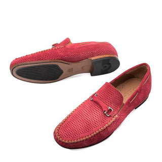 Mezlan Marcello Men's Shoes Red Suede Leather Moccasin Loafers 7272 (MZ3137)-AmbrogioShoes