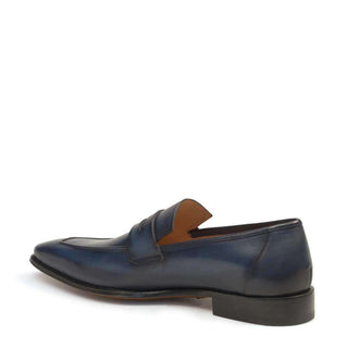 Mezlan Marcus Mens Luxury Shoes Medium Blue Italian Calfskin Loafers 8232 (MZ2372)-AmbrogioShoes