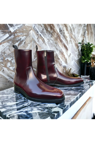 Mezlan Marques Burgundy Polished Leather High-Top Boots (MZ3655)