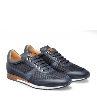 Mezlan Maxim Men's Shoes Blue Texture Print Suede / Calf-Skin Leather Sneakers 9463 (MZ3196)-AmbrogioShoes