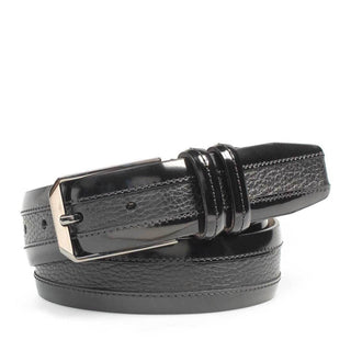 Mezlan Men's Belt Black Calf-Skin & Deer Skin Leather AO11113 (MZB1156)-AmbrogioShoes