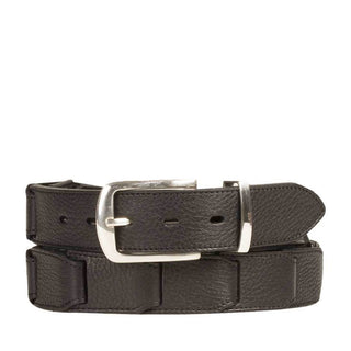 Mezlan Men's Belt Black Deer-Skin AO10472 (MZB1178)-AmbrogioShoes