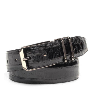 Mezlan Men's Belt Black Exotic Caiman Crocodile AO11115 (MZB1151)-AmbrogioShoes