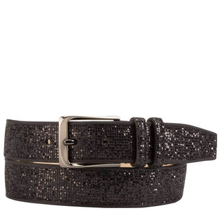 Mezlan Men's Belt Black Texture Calf-Skin Leather AO10827 (MZB1175)-AmbrogioShoes