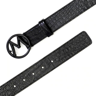 Mezlan SXB11491F Black Exotic Crocodile Circle Icon Men's Belt (MZB1204)-AmbrogioShoes