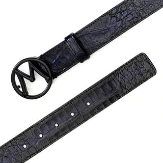 Mezlan Men's Belt SXB11491F Blue Exotic Crocodile Circle Icon (MZB1203)-AmbrogioShoes