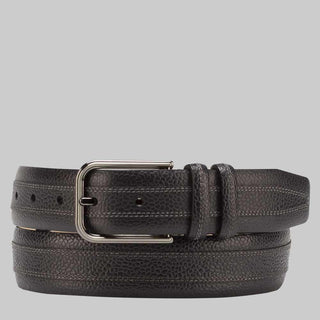 Mezlan Mens Belts Black Burnished Calfskin AO10821 (MZB1049)-AmbrogioShoes