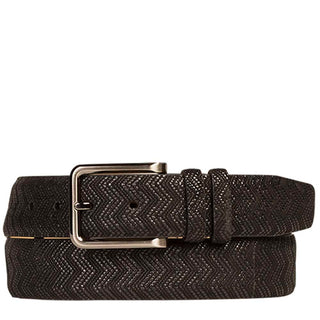 Mezlan Men's Belts Black Embossed Suede AO10626 (MZB1031)-AmbrogioShoes