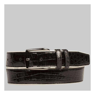 Mezlan Mens Belts Black Exotic Crocodile AO10354 (MZB1022)-AmbrogioShoes