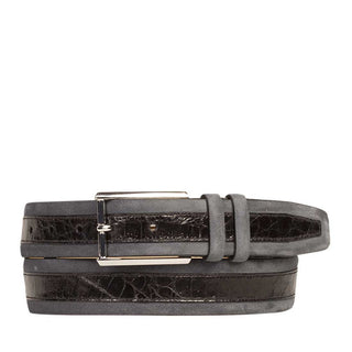 Mezlan Men's Belts Black & Gray Exotic Caiman Crocodile / Suede Leather AO10309 (MZB1197)-AmbrogioShoes