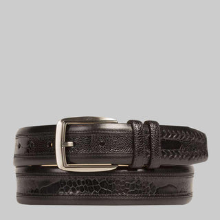 Mezlan Mens Belts Black Ostrich Paw & Calf Trim AO10355 (MZB1024)-AmbrogioShoes