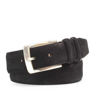 Mezlan Men's Belts Black Suede Leather AO10625 (MZB1191)-AmbrogioShoes