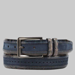 Mezlan Mens Belts Blue & Camel English Suede & Crocodile AO10825 (MZB1052)-AmbrogioShoes