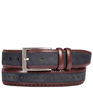 Mezlan Men's Belts Burgundy & Grey Suede & Calfskin AO10237 (MZB1004)-AmbrogioShoes