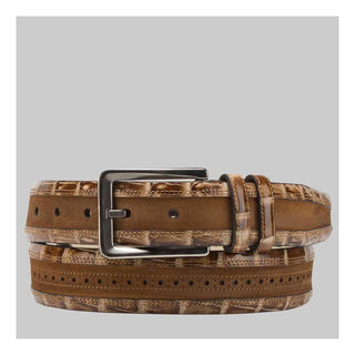 Mezlan Mens Belts Camel & Beige English Suede & Crocodile AO10825 (MZB1053)-AmbrogioShoes