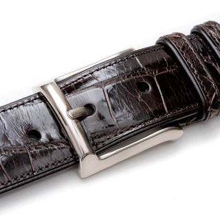 Mezlan Men's Belts Dark Brown Exotic Alligator AO7907 (MZB1082)-AmbrogioShoes
