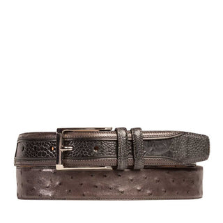 Mezlan Men's Belts Gray Exotic Ostrich / Calf-Skin Leather AO8012 (MZB1186)-AmbrogioShoes