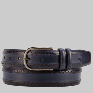 Mezlan Mens Belts Medium Blue Burnished Calfskin AO10840 (MZB1070)-AmbrogioShoes