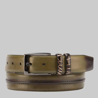 Mezlan Mens Belts Olive & Brown Calfskin & Alligator AO10838 (MZB1066)-AmbrogioShoes