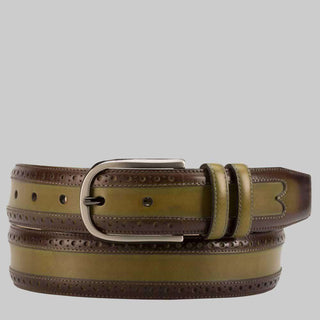 Mezlan Mens Belts Olive Burnished Calfskin AO10840 (MZB1068)-AmbrogioShoes