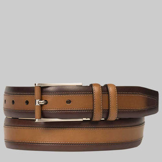 Mezlan Mens Belts Tan & Dark Brown Burnished Calfskin AO10819 (MZB1046)-AmbrogioShoes