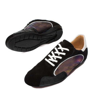 Mezlan Men's Coronado Black & White Suede Embossed Calf-skin & Shiny Calf-skin Leather Sneakers 8854 (MZ2835)-AmbrogioShoes